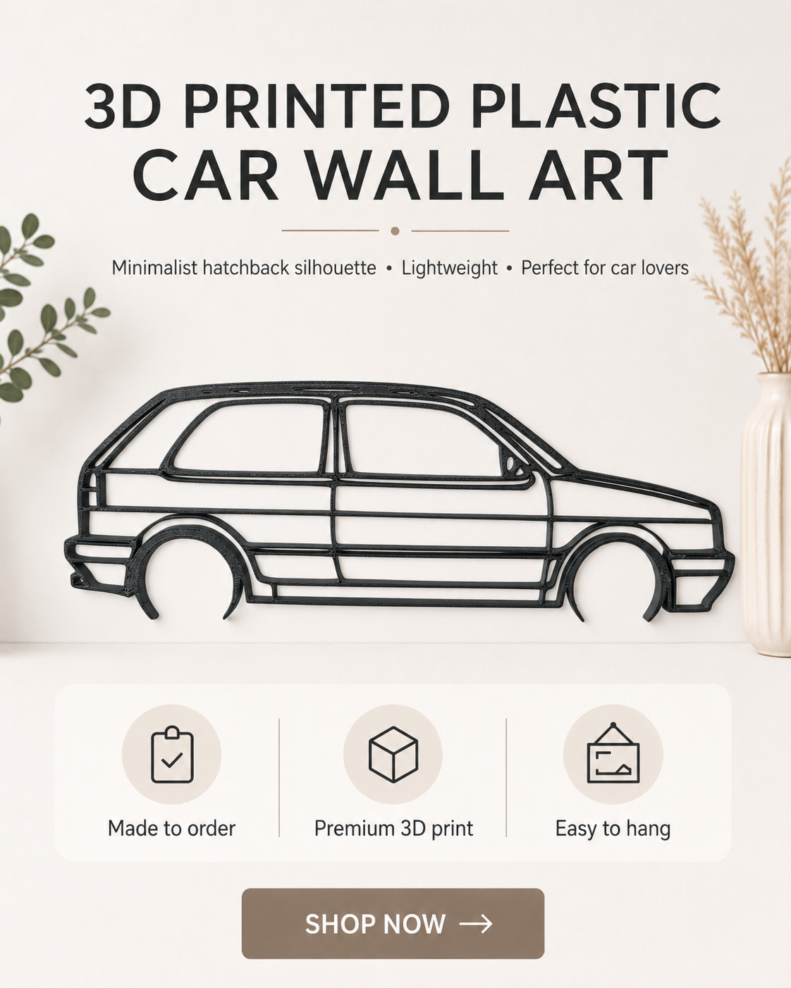Volkswagen Golf Mk2 GTI 3D Printed Wall Art – Classic VW Garage & Man Cave Decor