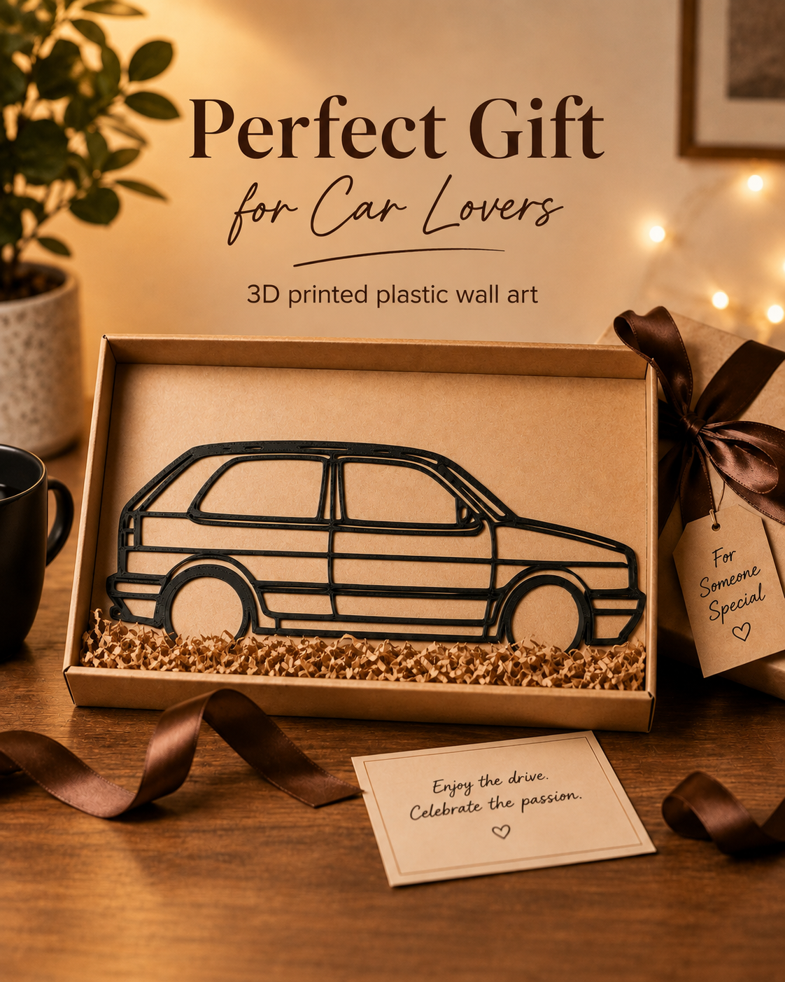 Volkswagen Golf Mk2 GTI 3D Printed Wall Art – Classic VW Garage & Man Cave Decor