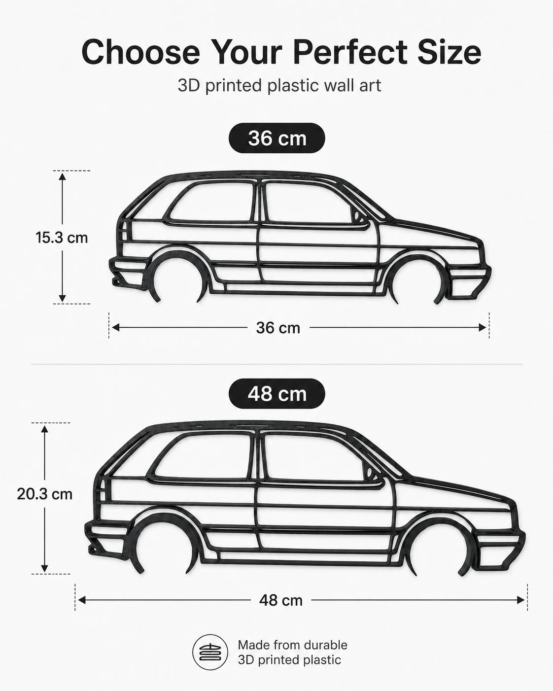 Volkswagen Golf Mk2 GTI 3D Printed Wall Art – Classic VW Garage & Man Cave Decor