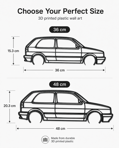 Volkswagen Golf Mk2 GTI 3D Printed Wall Art – Classic VW Garage & Man Cave Decor