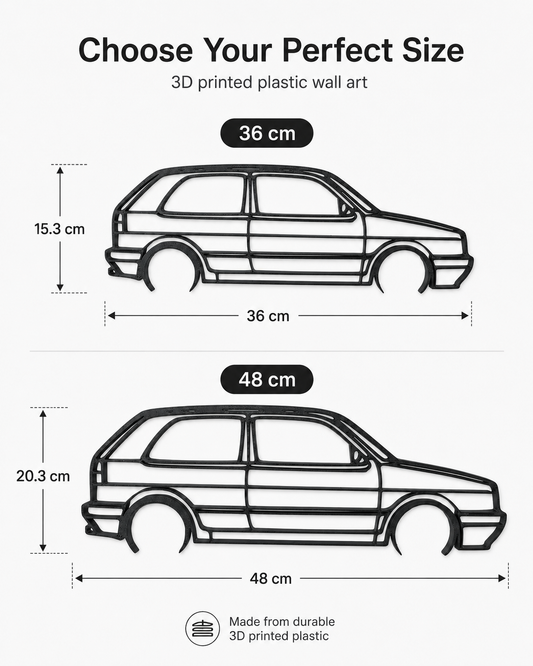 Volkswagen Golf Mk2 GTI 3D Printed Wall Art – Classic VW Garage & Man Cave Decor