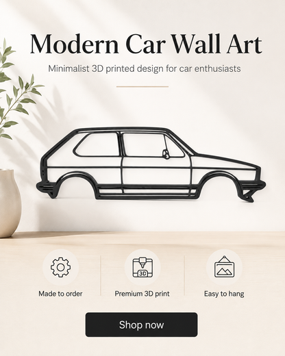 Volkswagen Golf Mk1 3D Printed Wall Art – Classic VW Garage & Man Cave Decor