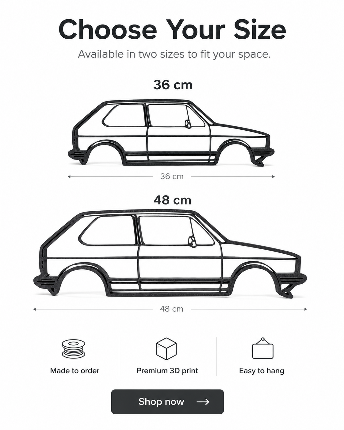 Volkswagen Golf Mk1 3D Printed Wall Art – Classic VW Garage & Man Cave Decor