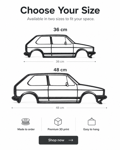 Volkswagen Golf Mk1 3D Printed Wall Art – Classic VW Garage & Man Cave Decor