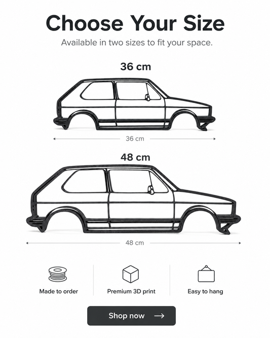 Volkswagen Golf Mk1 3D Printed Wall Art – Classic VW Garage & Man Cave Decor