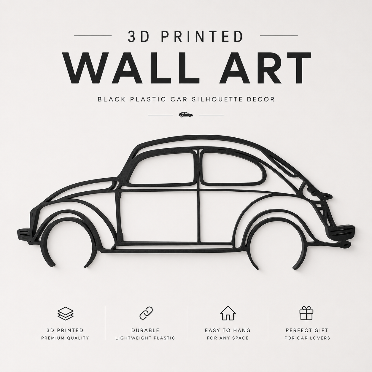 Volkswagen Beetle 3D Printed Wall Art, Classic VW Car Decor, Car Lover Gift