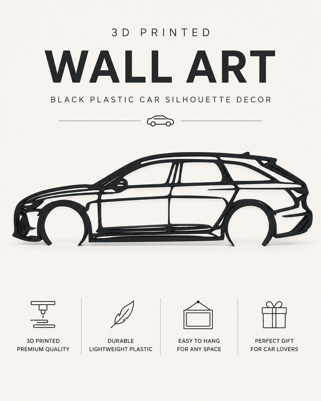 Audi RS6 2022 3D Printed Wall Art, C8 Avant Car Decor, Car Lover Gift