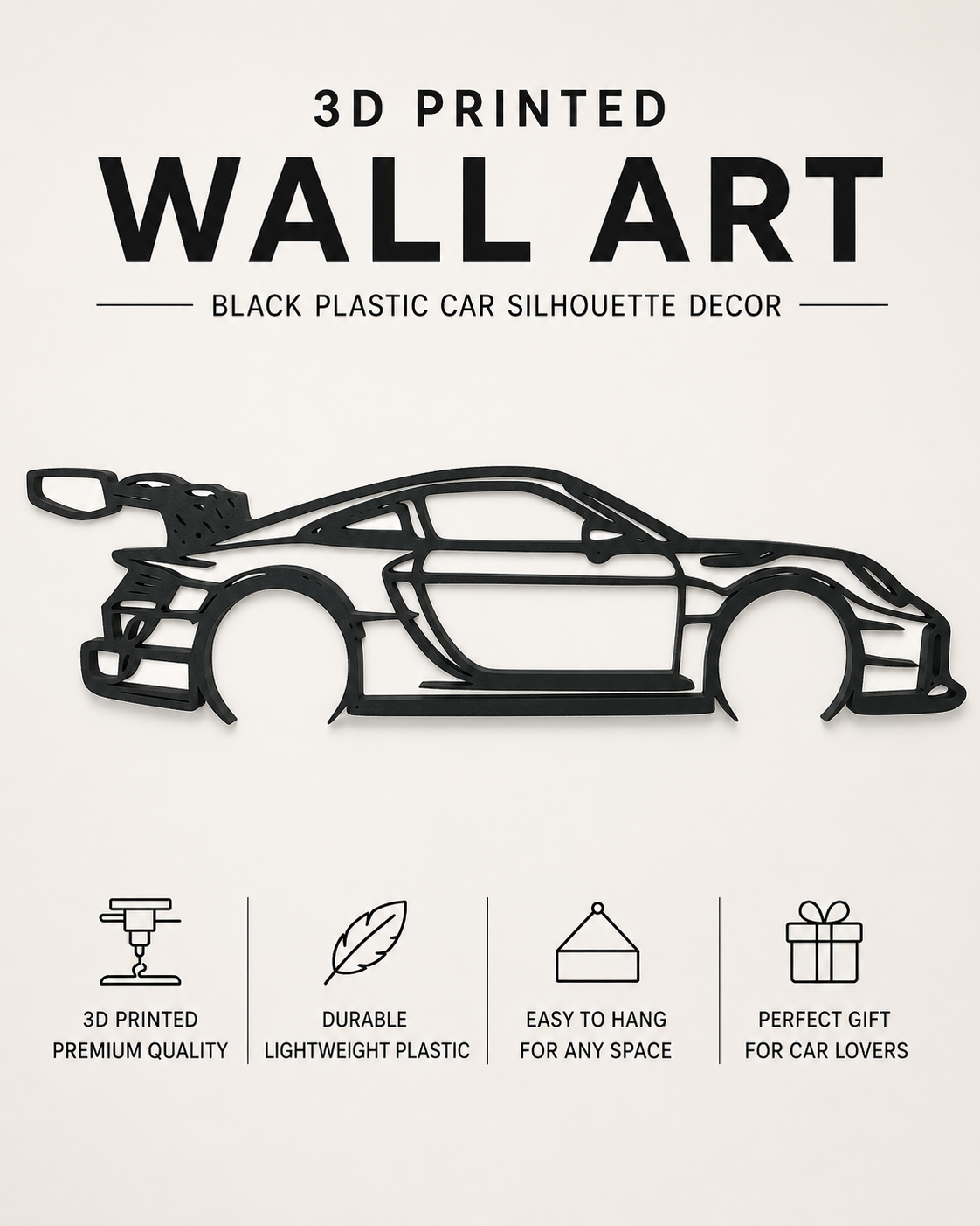 Porsche 911 GT2 RS Clubsport 3D Printed Wall Art, Racing Car Decor, Car Lover Gift