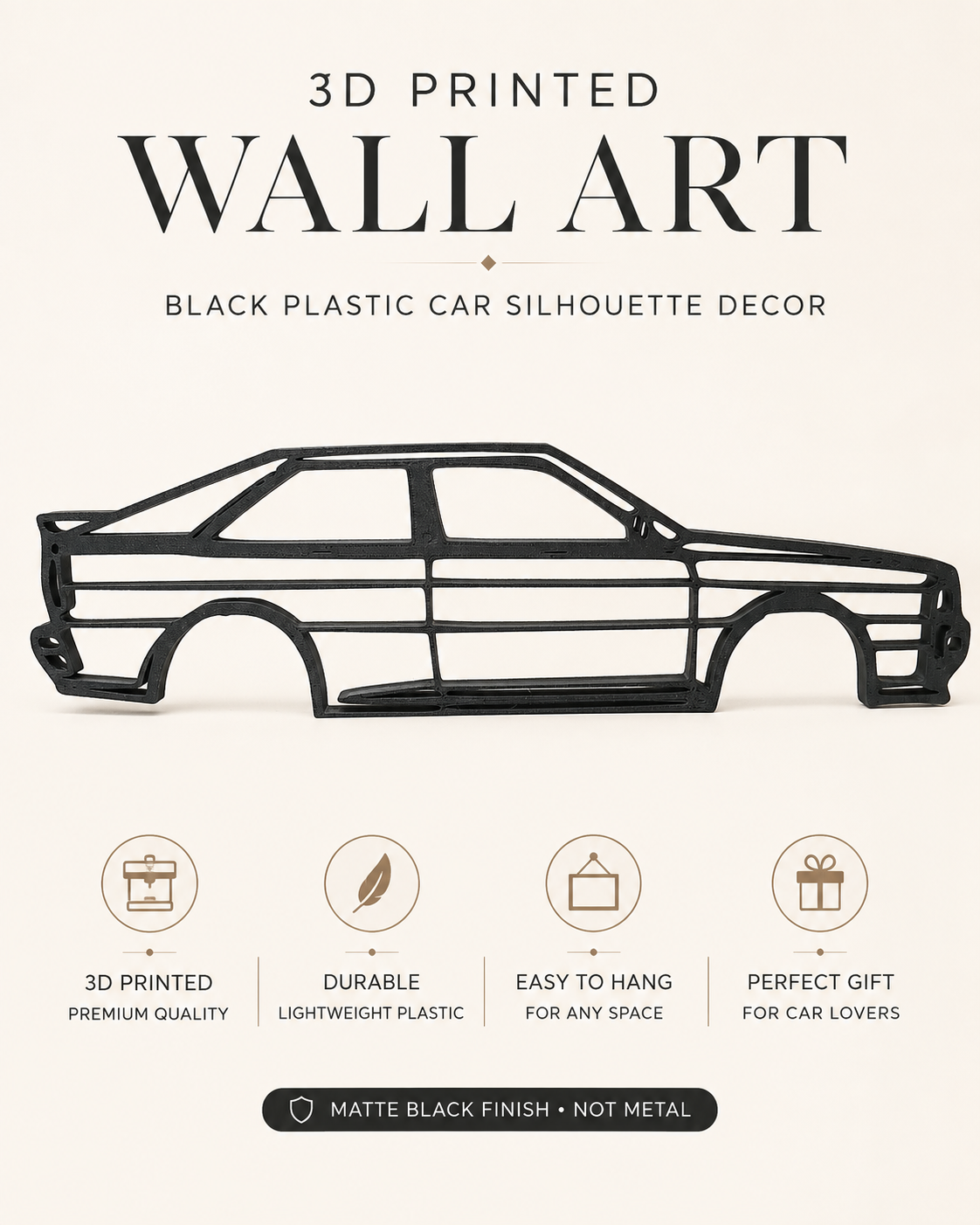 Audi Quattro 1990 3D Printed Wall Art, Classic Rally Car Decor, Car Lover Gift