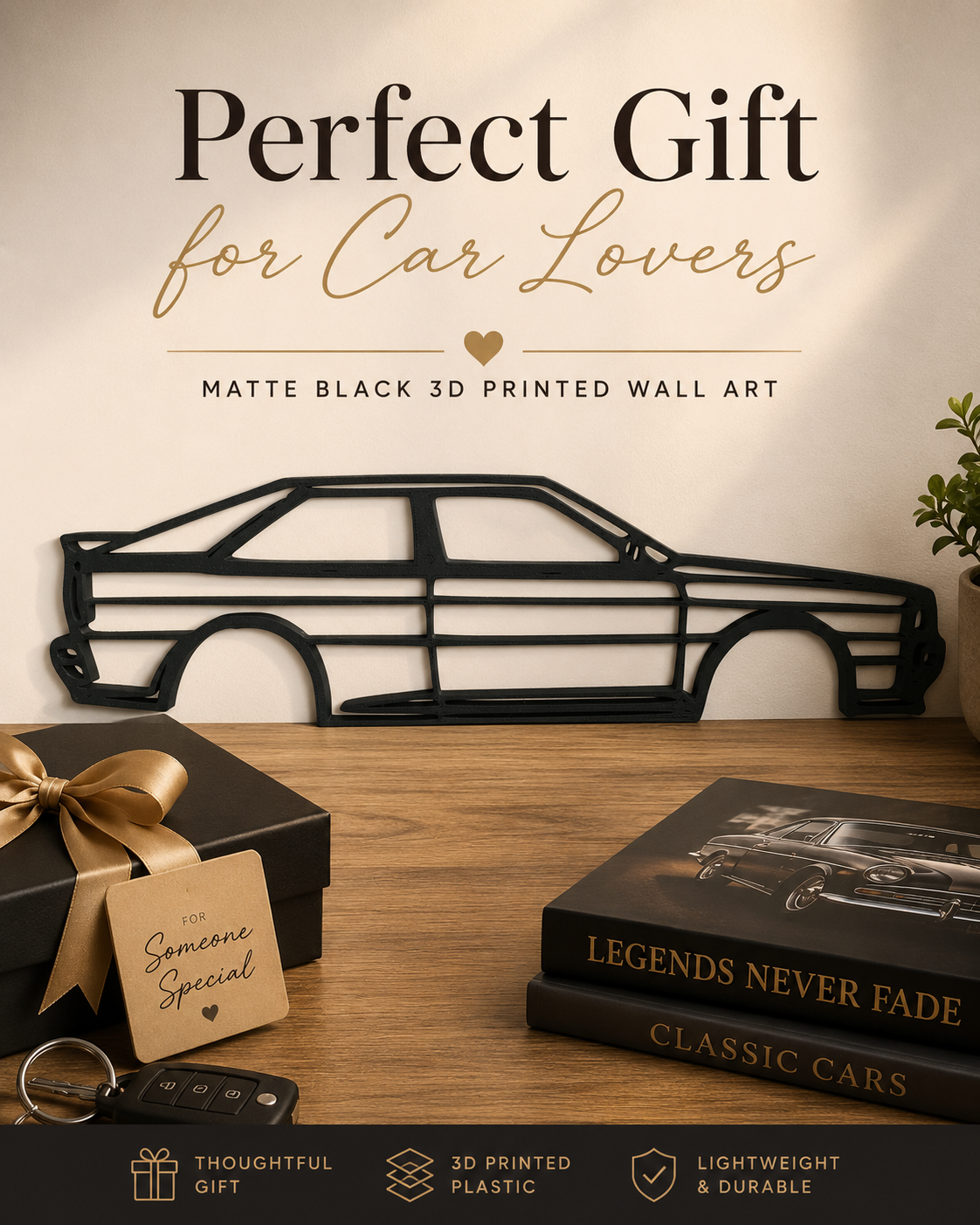 Audi Quattro 1990 3D Printed Wall Art, Classic Rally Car Decor, Car Lover Gift