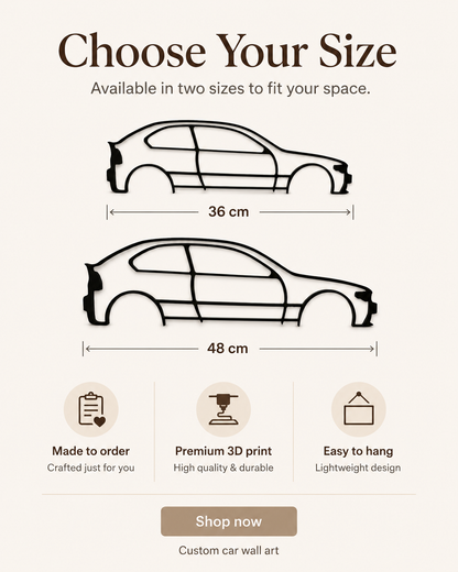 BMW E46 Compact Silhouette 3D Printed Wall Art