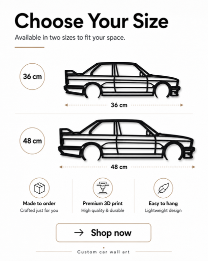 BMW M3 E30 3D Printed Wall Art – Classic Automotive Garage & Man Cave Decor