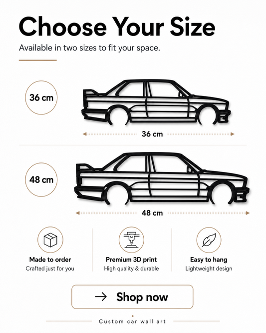 BMW M3 E30 3D Printed Wall Art – Classic Automotive Garage & Man Cave Decor