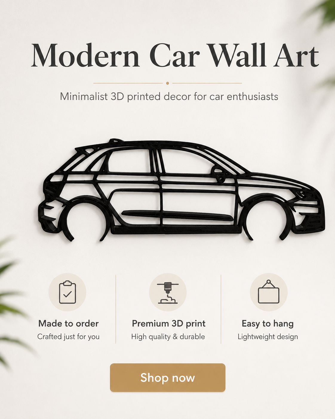 Audi A1 Sportback 2017 Silhouette 3D Printed Wall Art