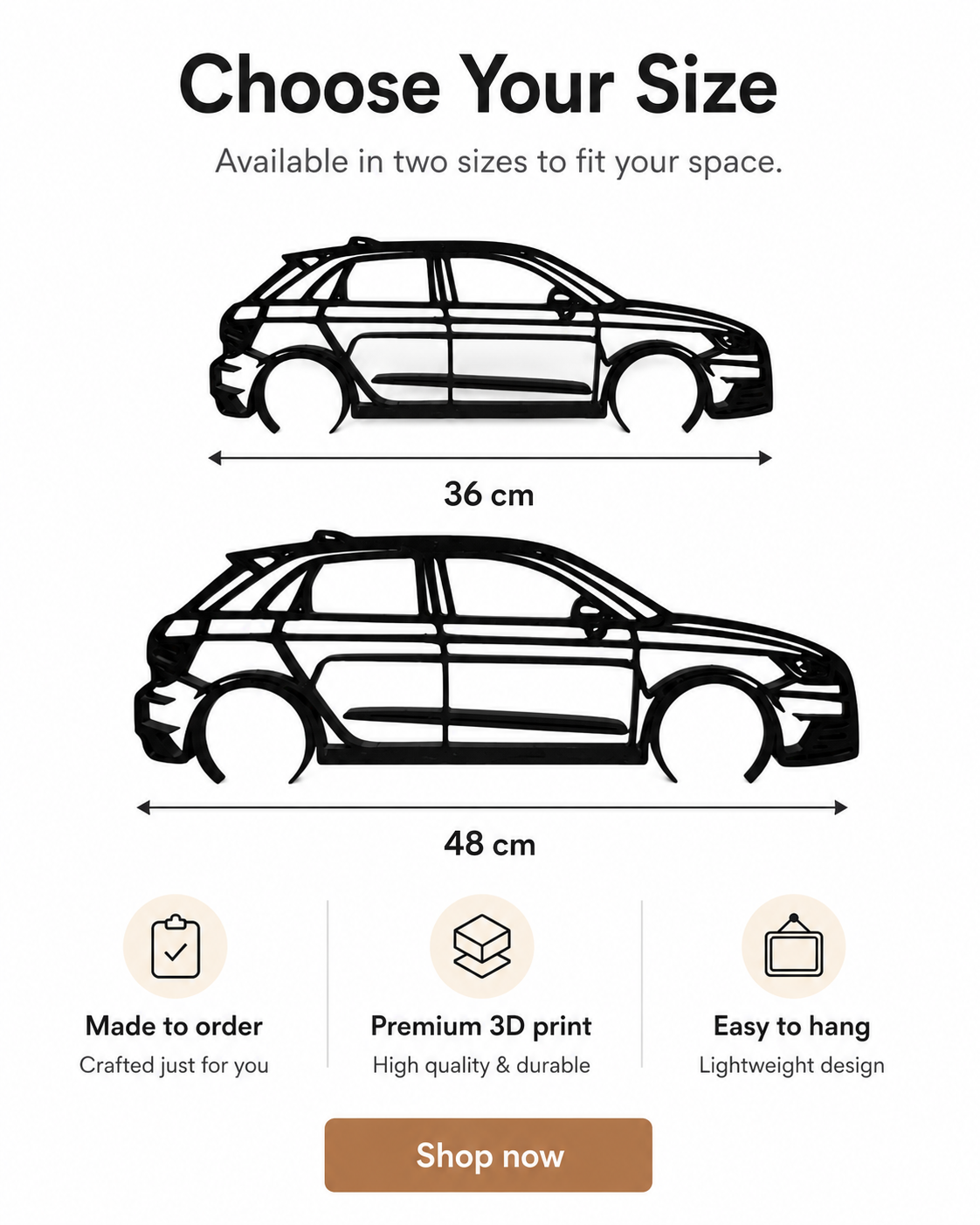 Audi A1 Sportback 2017 Silhouette 3D Printed Wall Art