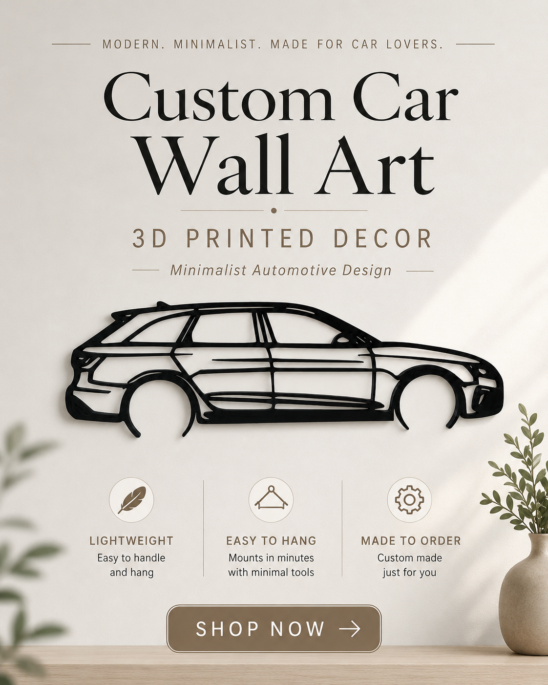 Audi RS4 Avant 2020 Silhouette 3D Printed Wall Art