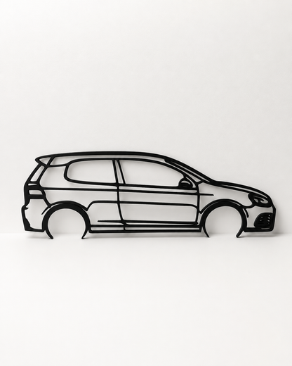Volkswagen Golf 6 R Silhouette 3D Printed Wall Art