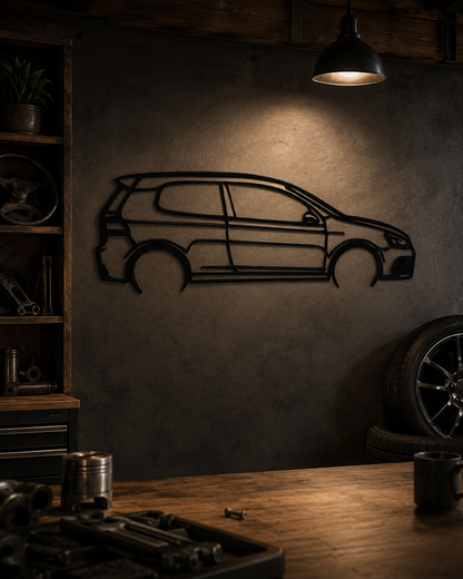 Volkswagen Golf 6 R Silhouette 3D Printed Wall Art