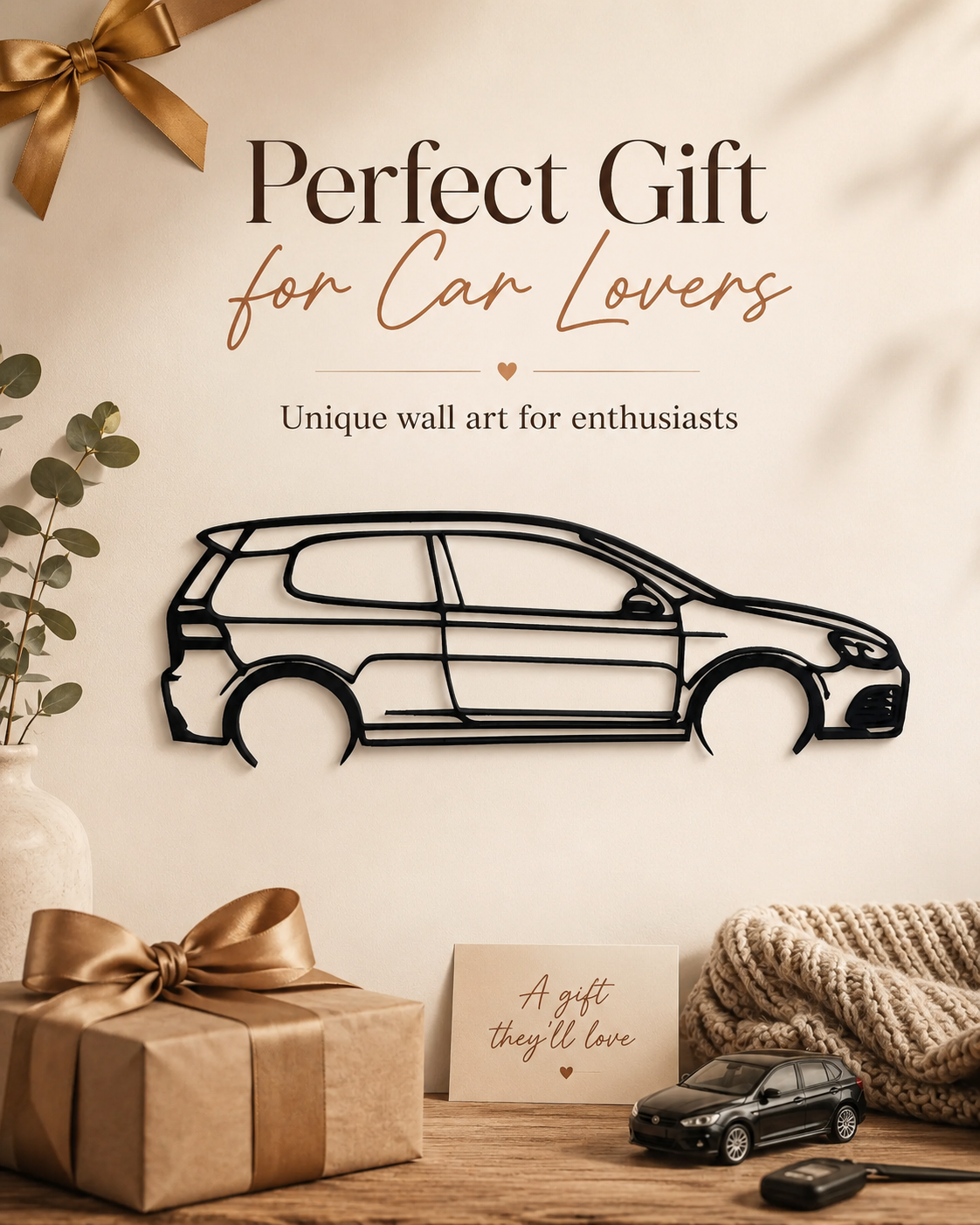 Volkswagen Golf 6 R Silhouette 3D Printed Wall Art