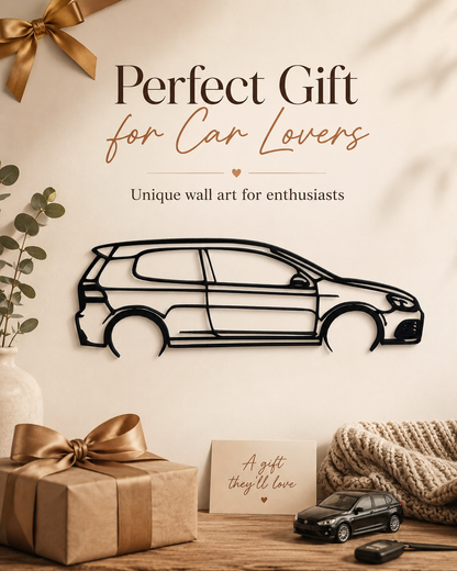 Volkswagen Golf 6 R Silhouette 3D Printed Wall Art