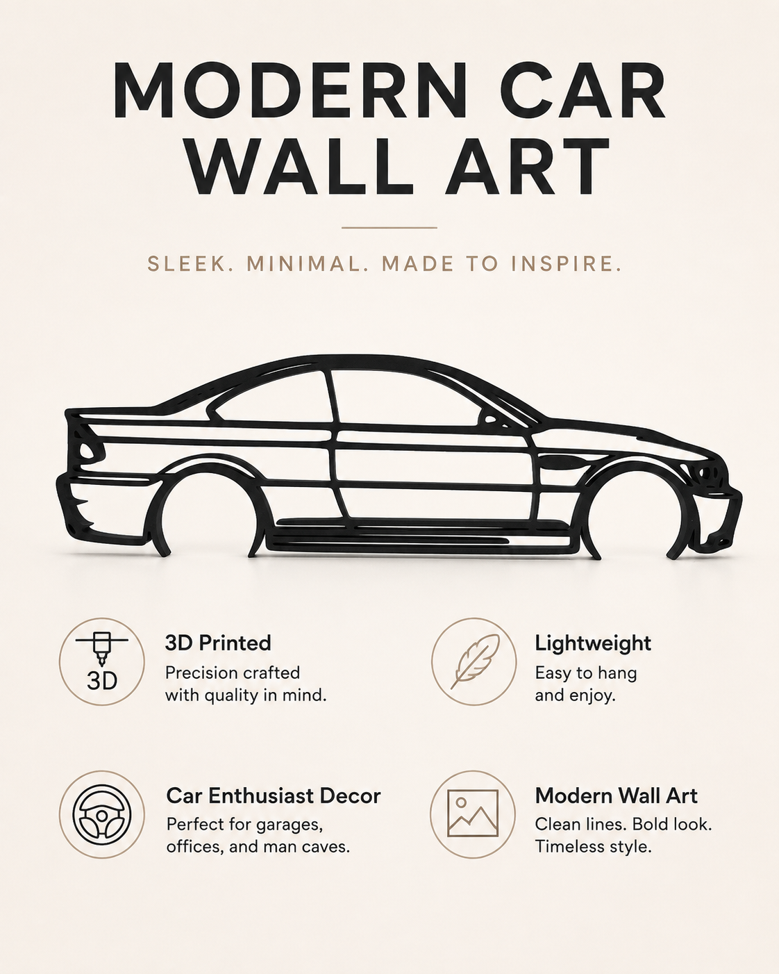 BMW M3 E46 3D Printed Wall Art – Automotive Garage & Man Cave Decor
