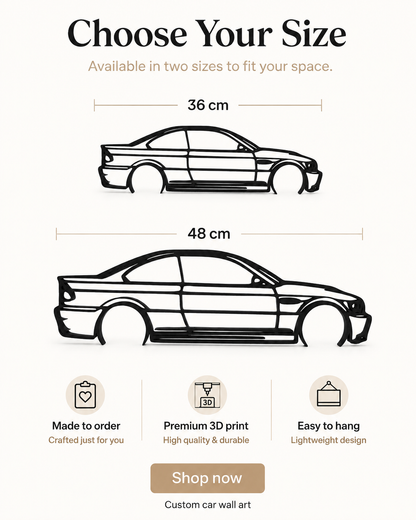 BMW M3 E46 3D Printed Wall Art – Automotive Garage & Man Cave Decor