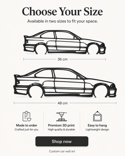 BMW M3 E36 3D Printed Wall Art – Automotive Garage & Man Cave Decor