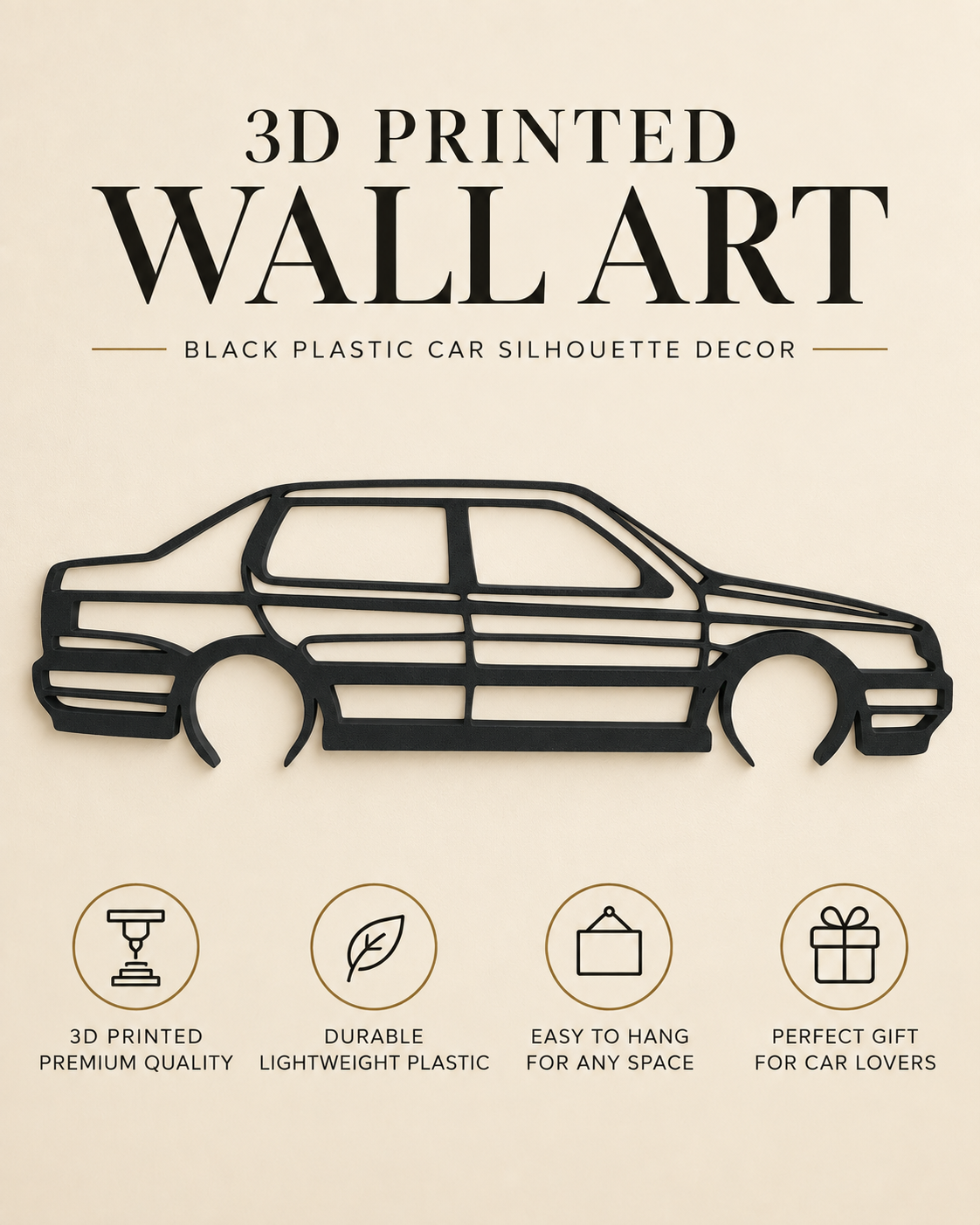Volkswagen Jetta A3 / Mk3 3D Printed Car Silhouette Wall Art