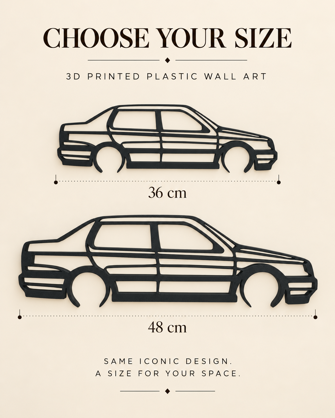 Volkswagen Jetta A3 / Mk3 3D Printed Car Silhouette Wall Art