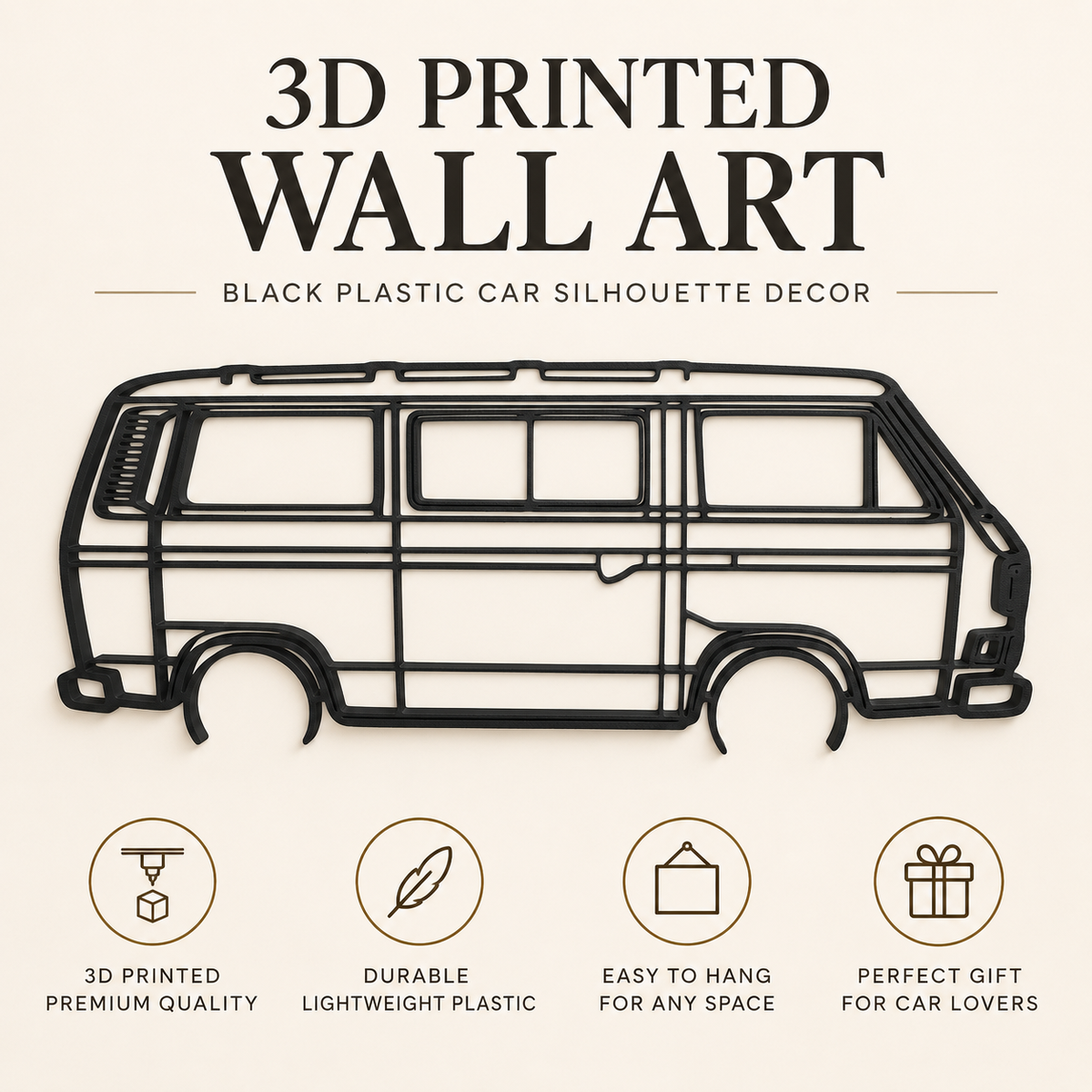Volkswagen Transporter T3 3D Printed Van Silhouette Wall Art