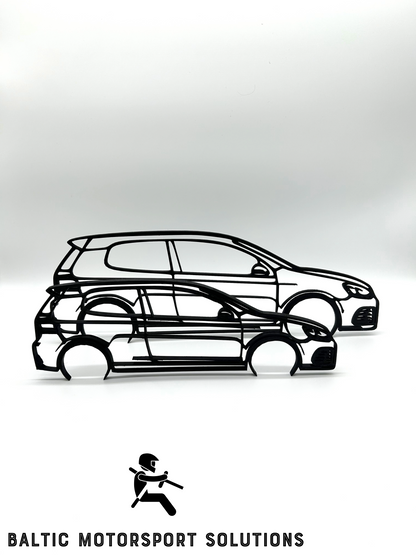 Volkswagen Golf 6 R Silhouette 3D Printed Wall Art