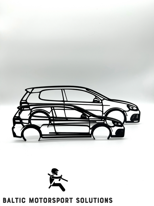 Volkswagen Golf 6 R Silhouette 3D Printed Wall Art