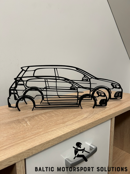 Volkswagen Golf 6 R Silhouette 3D Printed Wall Art