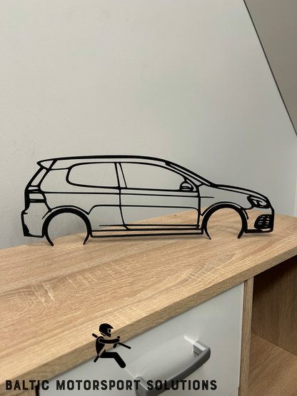Volkswagen Golf 6 R Silhouette 3D Printed Wall Art